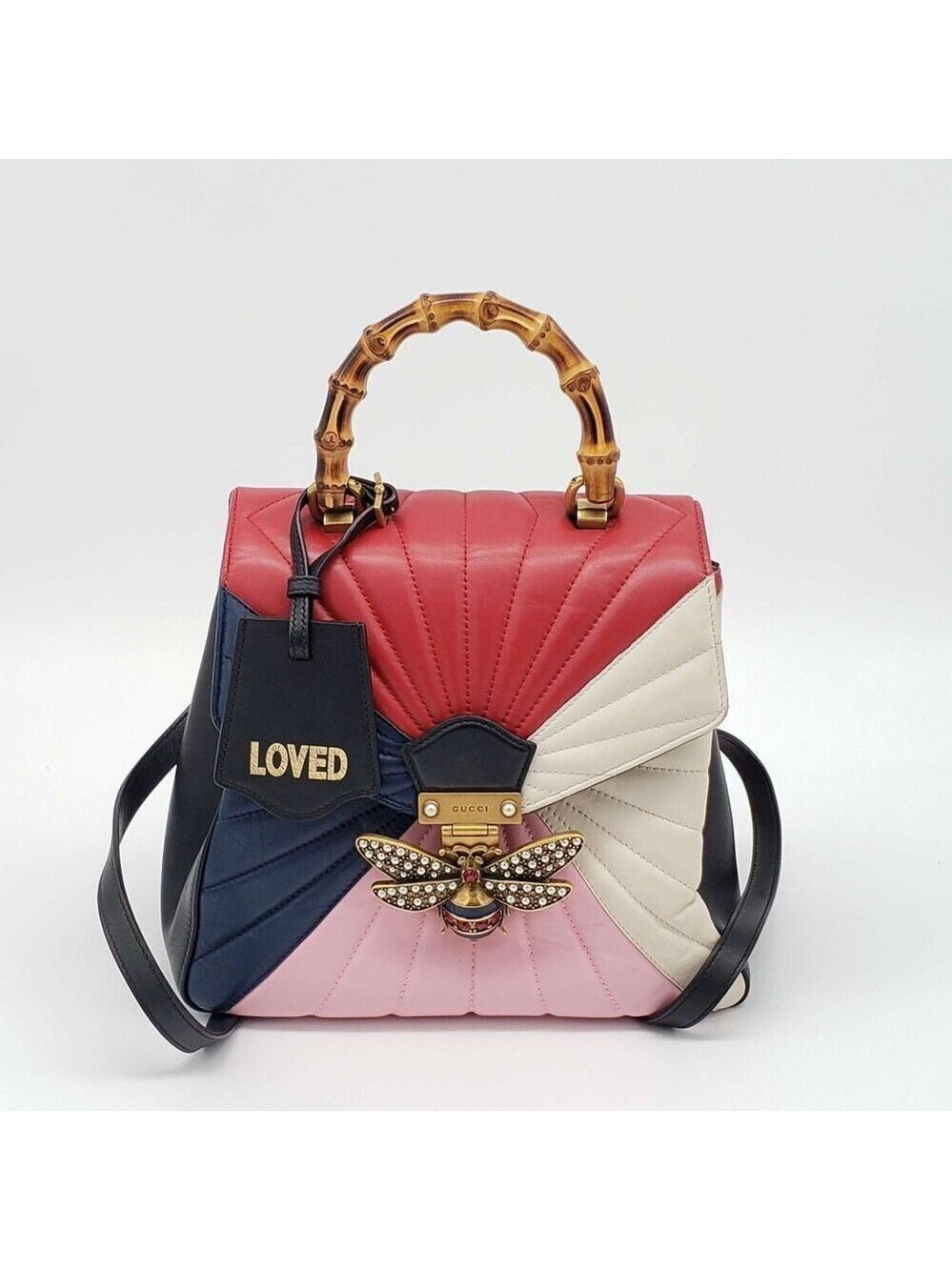 Authentic Gucci Queen Margaret Bamboo Top Handle Bag Multicolor Leather Backpack